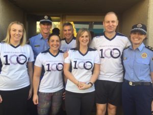 Members of the Department of Police, Fire and Emergency Management photographed in readiness for the City to Casino run. Some members in uniform others are wearing the 100 Years Women in Policing T-shirts which stated "You got this" on the back of the shirt.