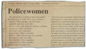 1974–75 Annual Report refers to revaluation of women’s place in policing (recreated excerpt)