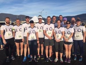 Group photo of Department of Police Fire and Emergency Management employees prior to the 11km run in the City to Casino event. Group includes Commissioner Darren Hine.