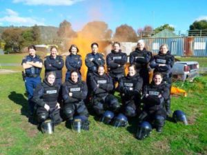 Former and current members of the Public Order Management Team (Rear L-R) – (Ex-Members Sergeant Deearna Rowe, Senior Constable Jenny Carlisle, Senior Constable Delayna Krelle) – Current members Senior Constable Megan Williams, Constable Anita Rattray, Senior Constable Despina Amerikanos, Senior Constable Chloe Carr, (Front L-R) Constable Frances Bonde, First Class Constable Amanda Hall, Senior Constable Sam Brady, Constable Annika Coles, First Class Constable Carly Lovell