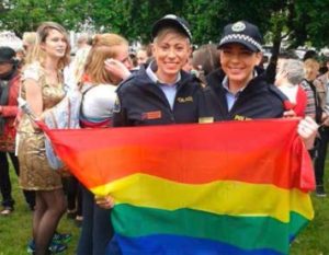 Senior Constable Desi Amerikanos and Constable Caitlin Cashion at the 2015 TasPride Parade (photography by Tracey Wing)