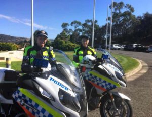 Constables Kristy Eyles (left) and Despina Amerikanos (right) outside the Police Academy