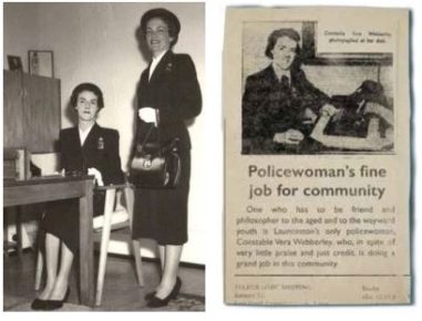 Left Policewomen Vera Webberley and Joy Grist. Right Constable Vera Webberley (recreated excerpt from The Examiner, 30 June 1945)