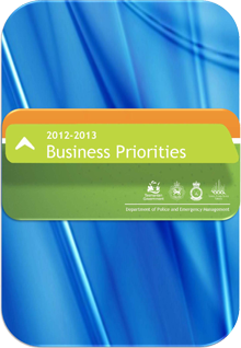 DPEM Business Priorities 2012-2013 document cover page. 